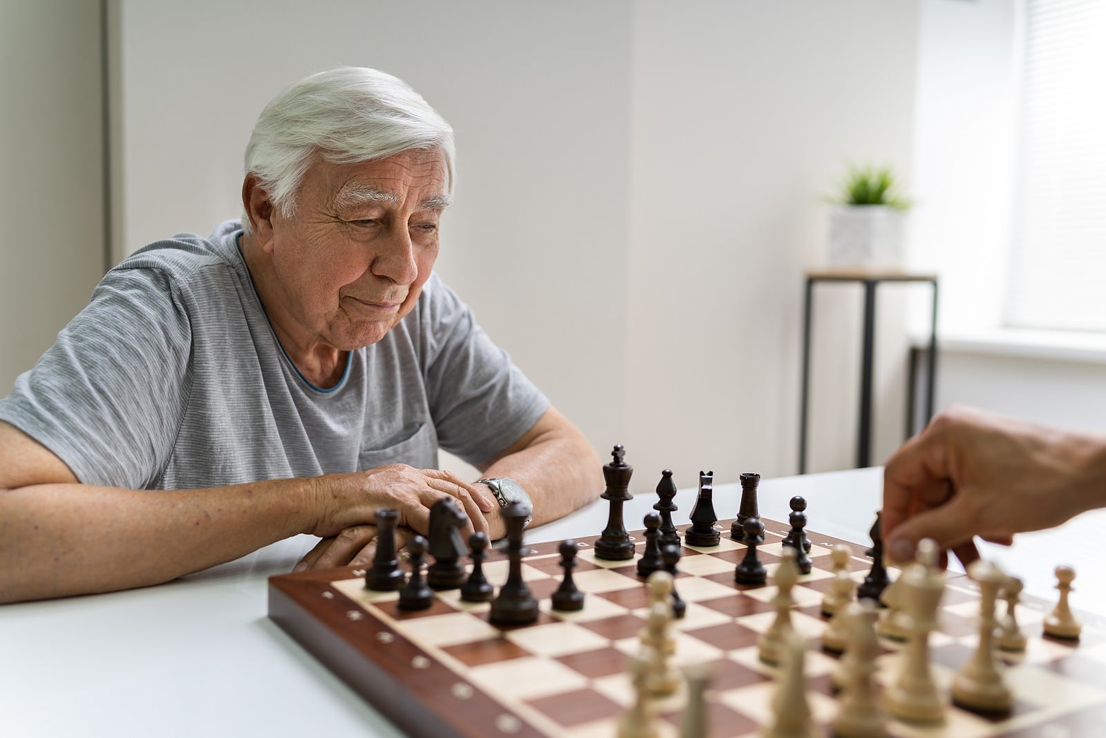 Seniors playing chess as a brain exercise