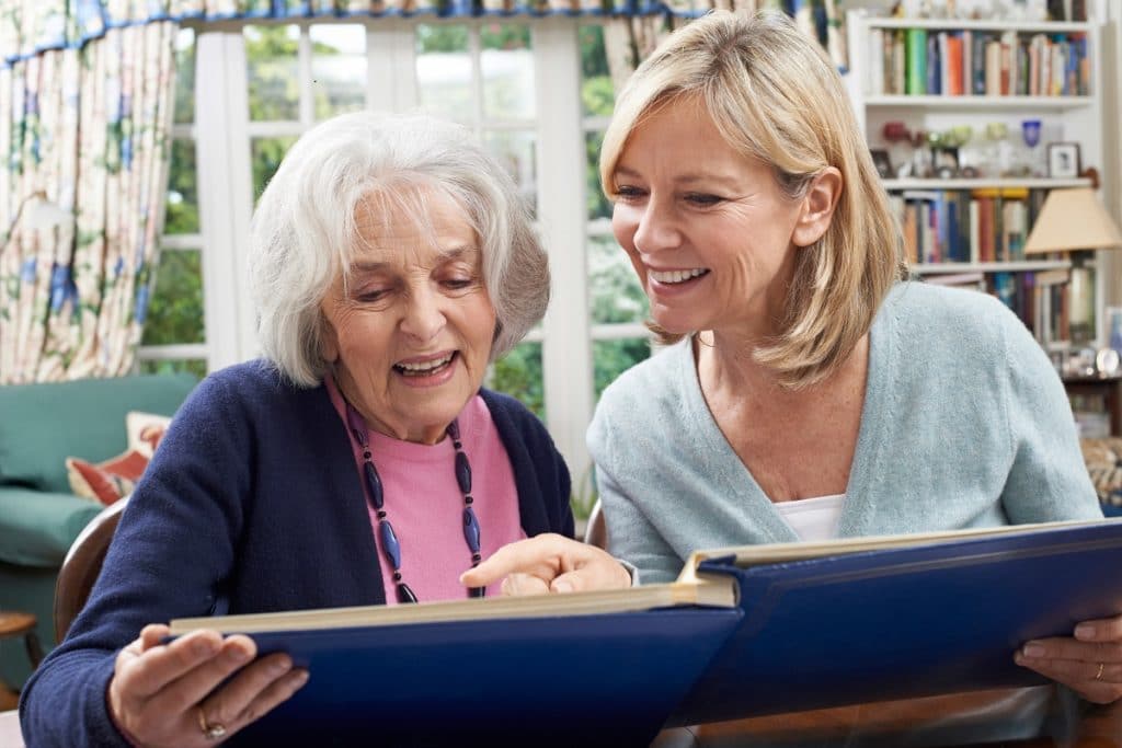 senior mom and daughter at memory care in West Lafayette