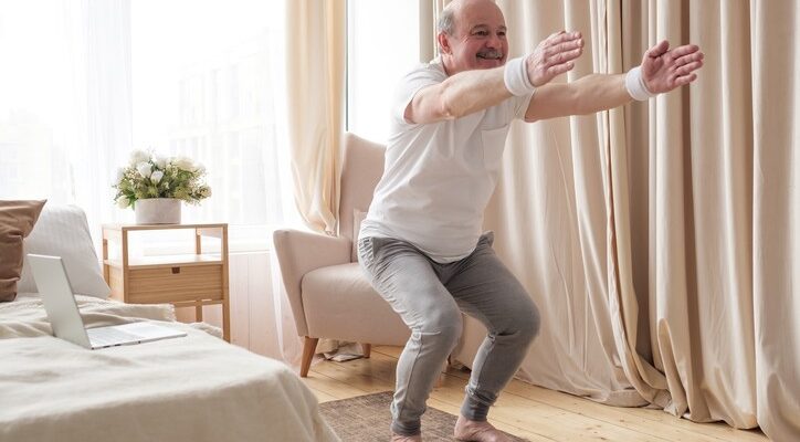 senior man practicing balance exercise