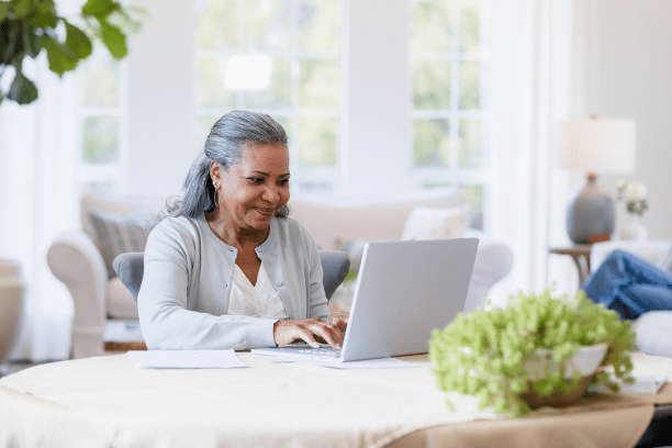 Senior woman using a laptop.